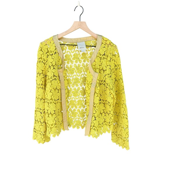 Anthropologie Sweaters - Chartreuse Guipure Lace Open Front Boho Cardigan